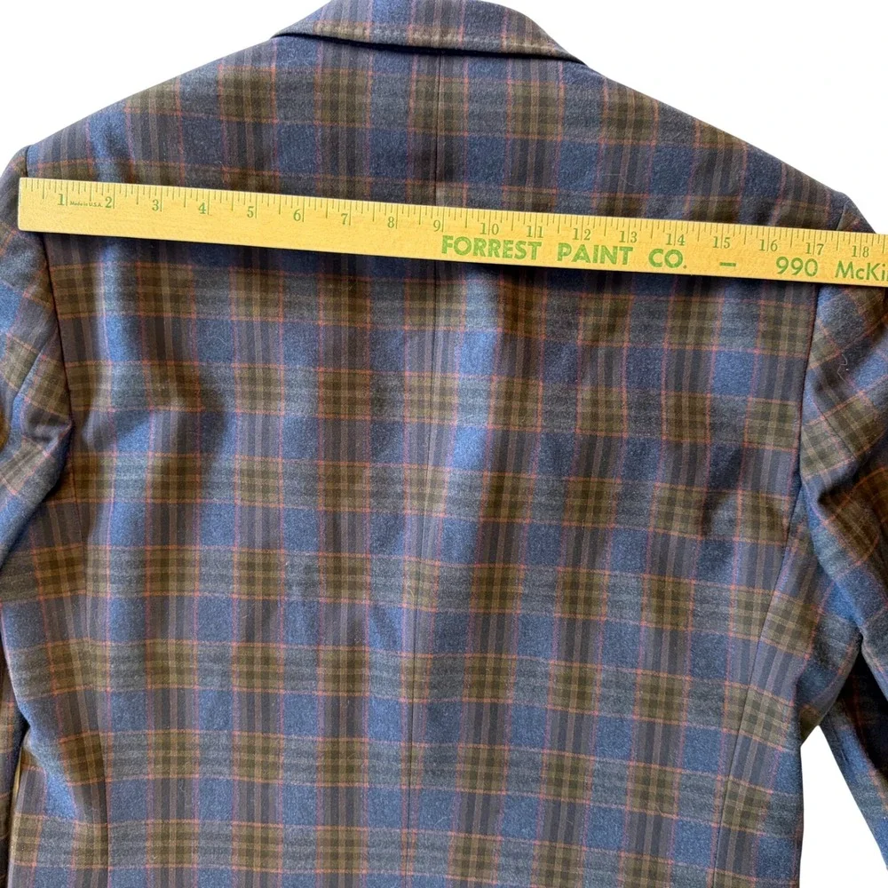 Ted Baker Tight Lines Blazer 38R Blue Brown Plaid Windowpane Preppy Sport Coat